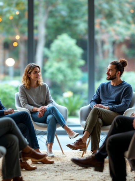 Group therapy session in a welcoming environment